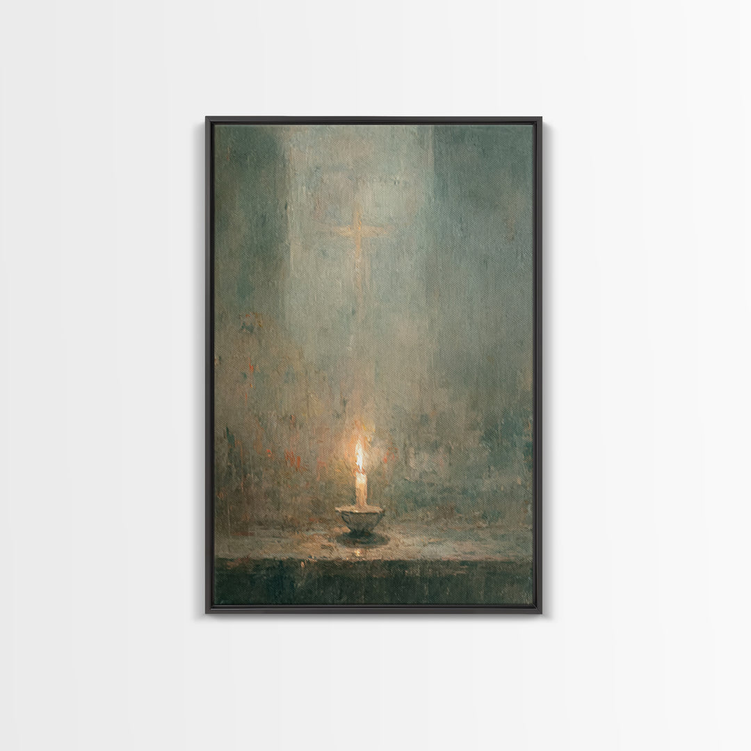 Sacred Candle Glow – Framed Canvas Print – Christian Wall Art – Christian Decor – Christian Art Canvas – Minimalist Christian Art – Christi