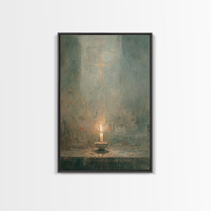 Sacred Candle Glow – Framed Canvas Print – Christian Wall Art – Christian Decor – Christian Art Canvas – Minimalist Christian Art – Christi