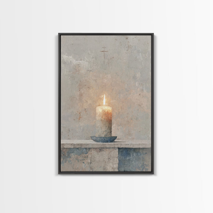 Quiet Prayer Flame, Framed Canvas Print, Christian Art Print, Christian Wall Art, Christian Decoration, Christian Gift Ideas, Subtle Christ