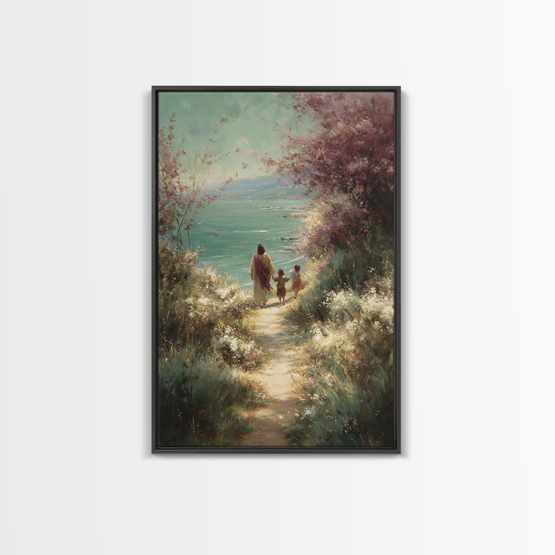 Shoreline Grace, Framed Canvas Print, Christian Wall Art, Jesus Painting, Christian Art Canvas, Christian Gift Ideas
