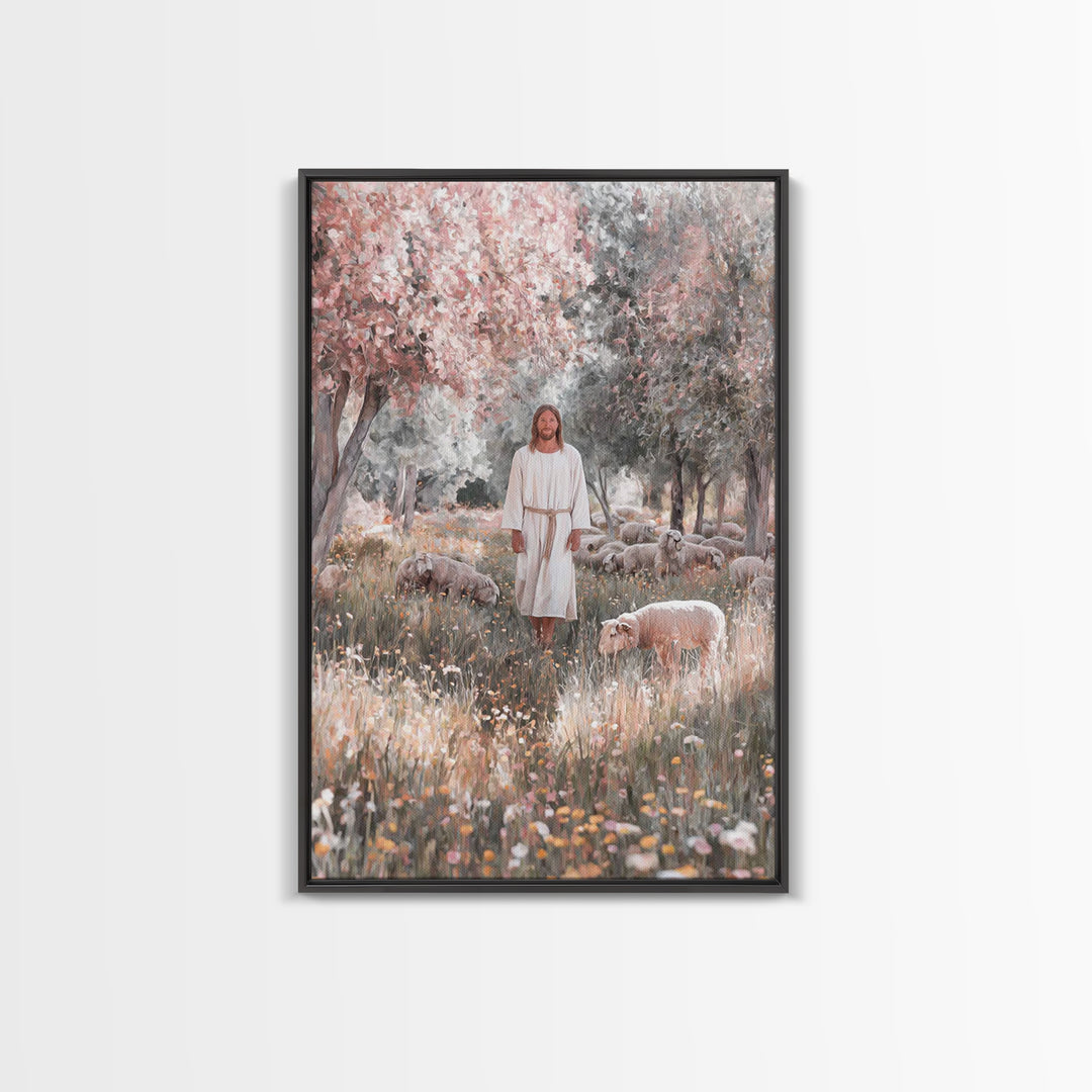 Pasture Of Hope | Framed Canvas Print | Jesus Painting | Christian Wall Art | Christian Art Canvas | Christian Gift | Modern Christian Art