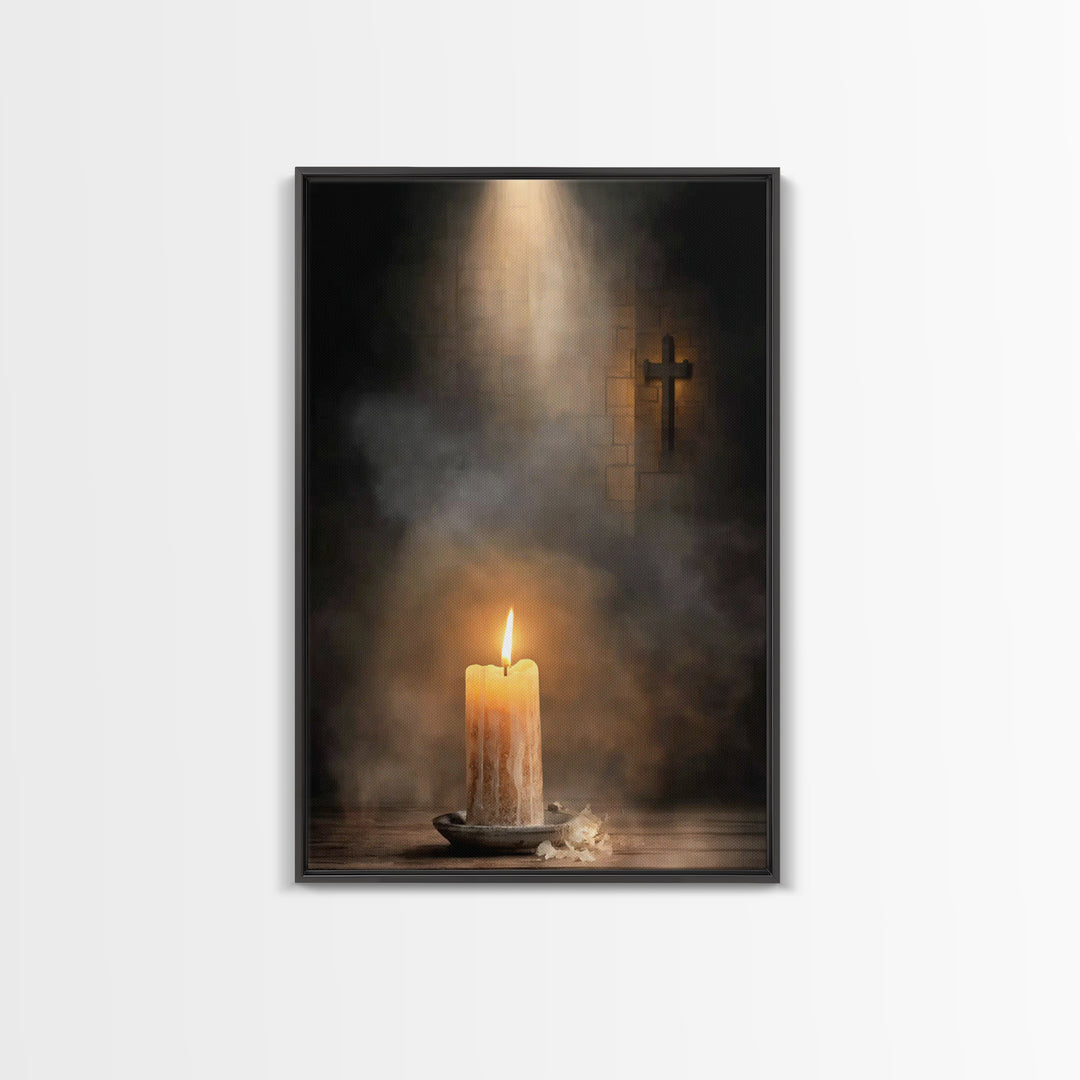 Sanctuary Candle – Framed Canvas Print – Christian Wall Art – Christian Art – Christian Decor – Moody Christian Art – Christian Christmas A