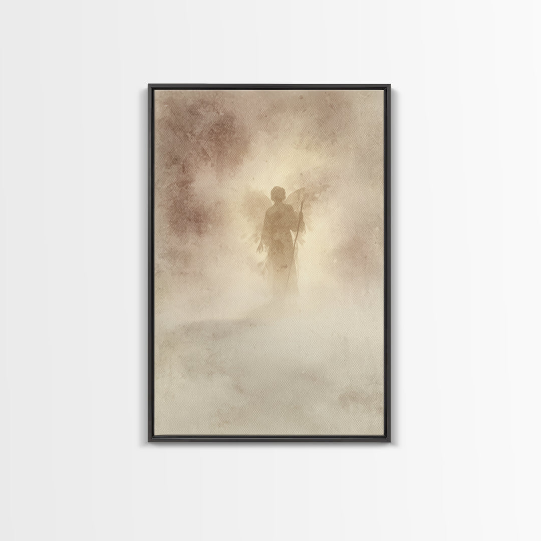 Shepherd In The Mist – Framed Canvas Print – Christian Art Canvas – Vintage Christian Art – Christian Wall Art – Subtle Christian Art – Chr