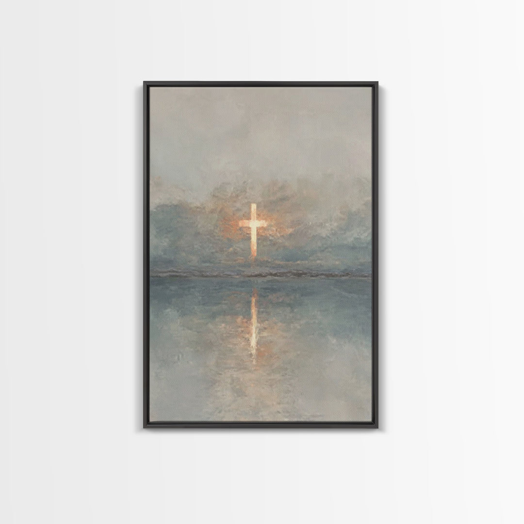 Radiant Cross Sky – Framed Canvas Print – Christian Wall Art – Christian Art Canvas – Minimalist Christian Art – Subtle Christian Art – Chr