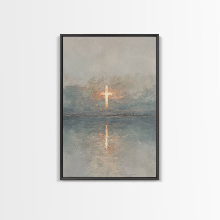 Radiant Cross Sky – Framed Canvas Print – Christian Wall Art – Christian Art Canvas – Minimalist Christian Art – Subtle Christian Art – Chr