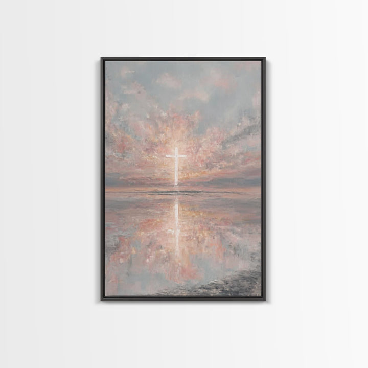 Heaven’s Dawn Cross – Framed Canvas Print – Christian Art Canvas – Christian Wall Art – Christmas Art – Modern Christian Art – Christian Gi