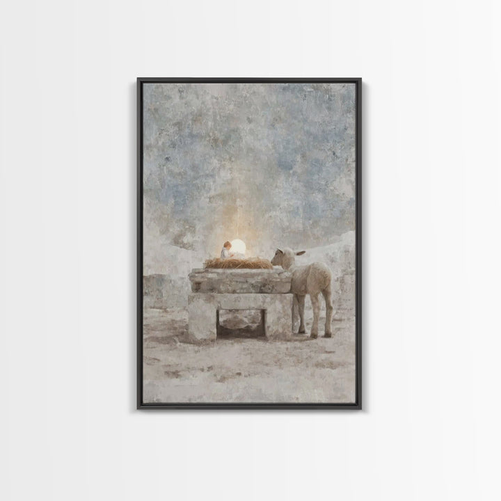 Sacred Manger Glow – Framed Canvas Print – Christian Wall Art – Christian Art Canvas – Christmas Art – Christian Christmas Art – Modern Chr