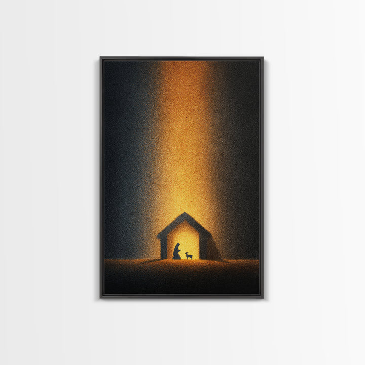 Silent Stable Night – Framed Canvas Print – Christian Christmas Art – Christian Art Canvas – Folk Art Christmas – Christian Wall Art – Chri