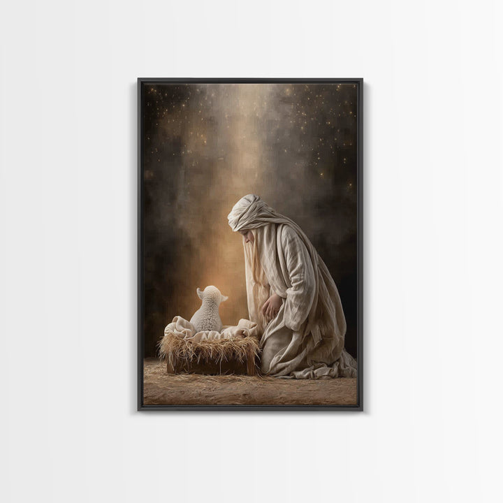 Silent Manger Light – Framed Canvas Print – Christian Wall Art – Jesus Christmas Art – Christian Art Canvas – Christmas Art Prints