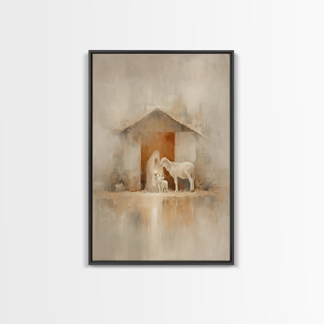 Humble Stable Grace | Framed Canvas Print | Christian Christmas Art | Christian Wall Art | Jesus Christmas Art | Christian Art Canvas