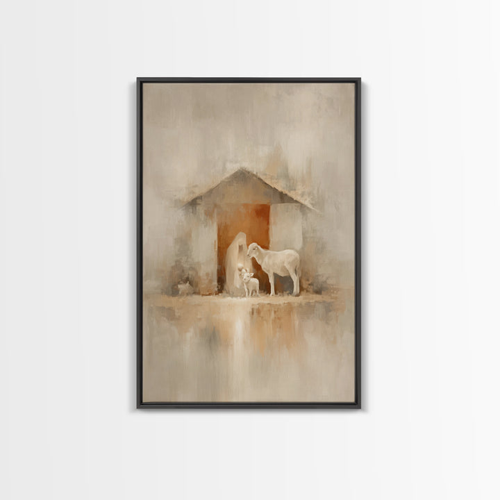 Humble Stable Grace | Framed Canvas Print | Christian Christmas Art | Christian Wall Art | Jesus Christmas Art | Christian Art Canvas