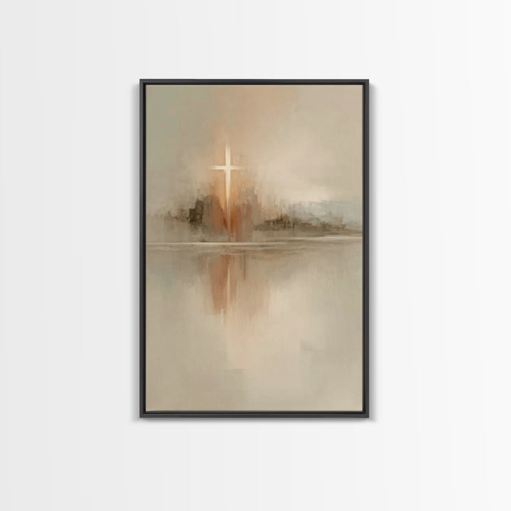 Reflected Hope Cross – Framed Canvas Print – Christian Wall Art – Abstract Christian Art – Christian Art Canvas – Christian Decor