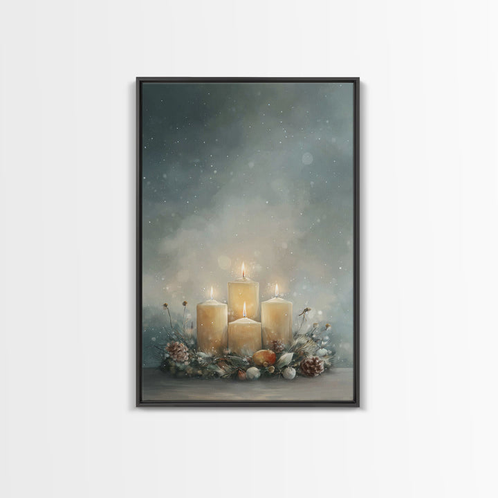 Winter Sanctuary Glow - Framed Canvas Print - Christian Wall Art - Christmas Art - Christian Christmas Art - Christian Decor - Christian Ar