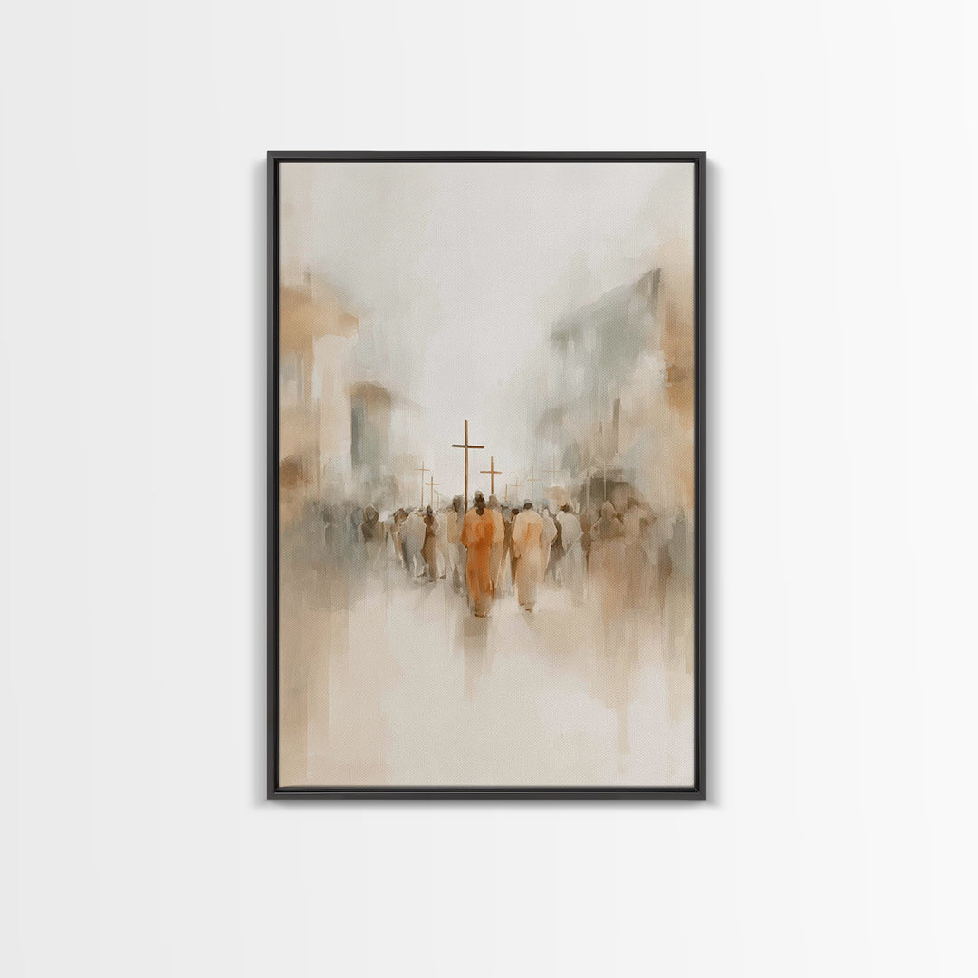 Pilgrims At Dawn – Framed Canvas Print – Christian Art – Minimalist Christian Art – Christian Wall Art – Christian Art Canvas – Subtle Chri