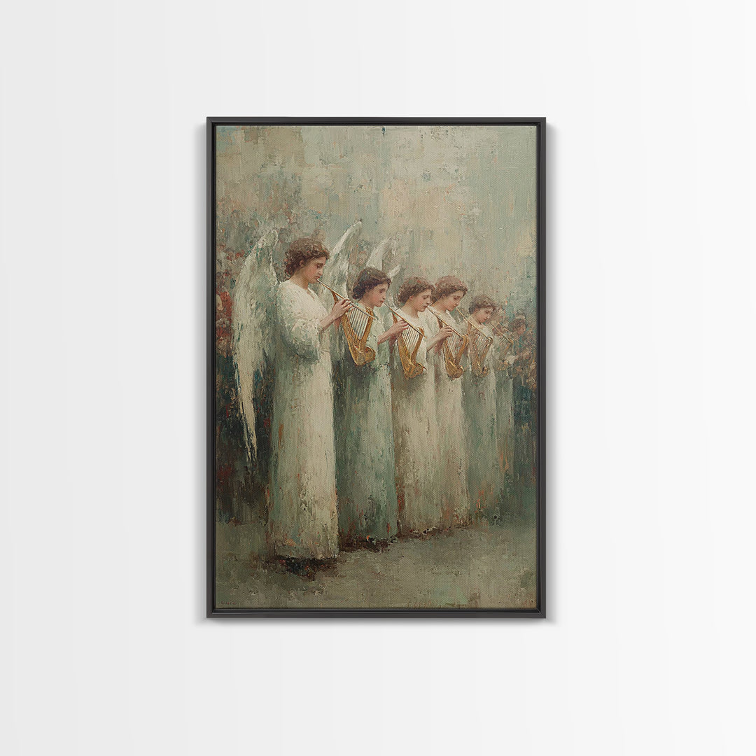 Angel Choir Light – Framed Canvas Print – Christian Art Canvas – Angel Art – Christian Painting – Christian Wall Art – Vintage Christian Ar
