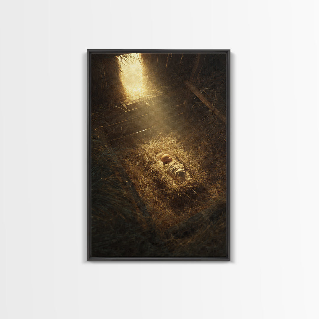 Holy Manger Light – Framed Canvas Print – Christian Christmas Art – Christian Wall Art – Christian Art Canvas – Christian Decor – Christian