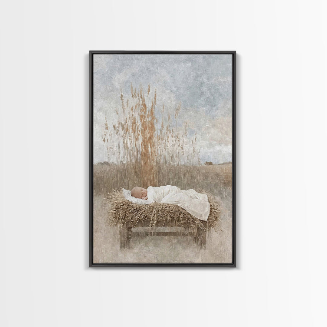 Peaceful Nativity Field | Framed Canvas Print | Christian Art Canvas | Christian Christmas Art | Christian Wall Art | Christian Gift | Chri