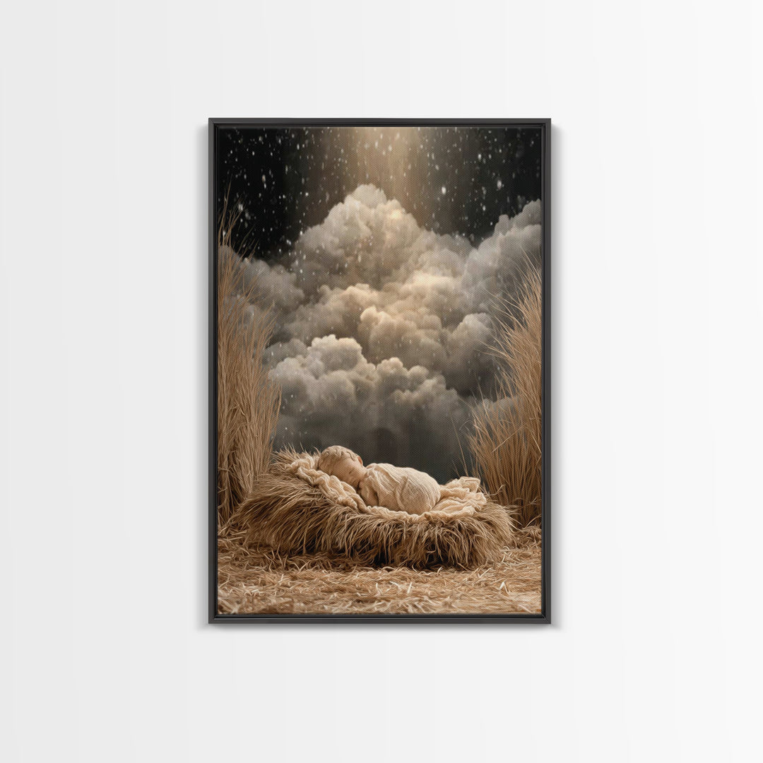 Starry Night Nativity, Framed Canvas Print, Christian Wall Art, Christian Christmas Art, Christian Art Canvas, Christian Decor, Christian G