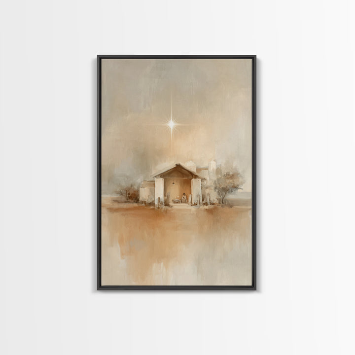 Sacred Shelter | Framed Canvas Print | Christian Wall Art | Christian Christmas Art | Jesus Painting | Modern Christian Art | Christmas Can