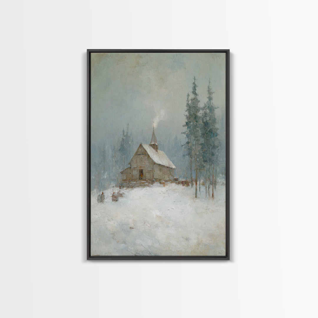 Snowfall Chapel | Framed Canvas Print | Christian Art Canvas | Christmas Art Work | Christian Christmas Art | Christian Wall Art | Christia