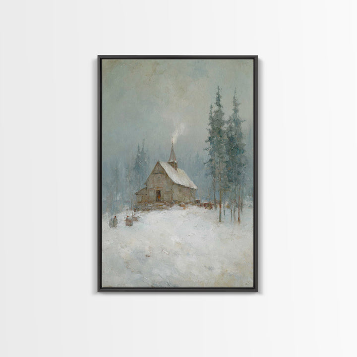 Snowfall Chapel | Framed Canvas Print | Christian Art Canvas | Christmas Art Work | Christian Christmas Art | Christian Wall Art | Christia