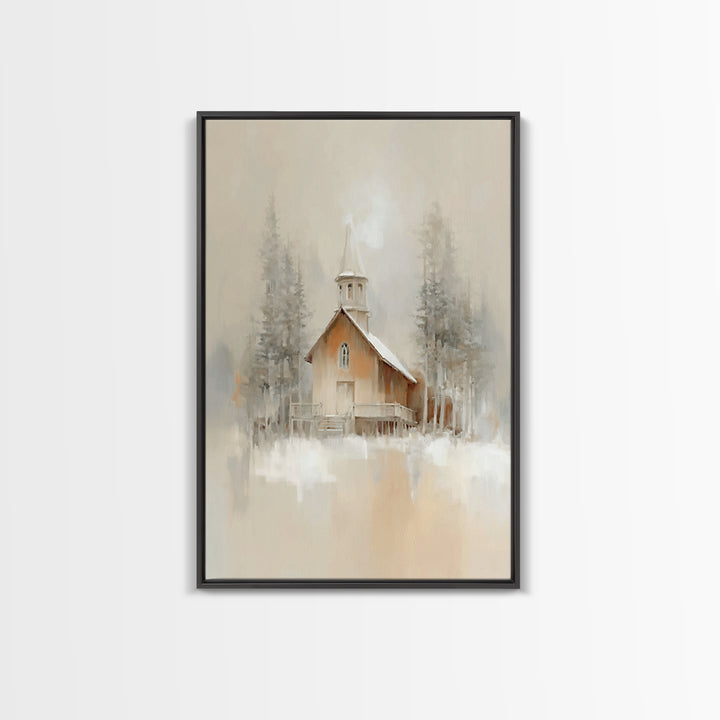 Church In Stillness - Framed Canvas Print - Christian Art Print - Christmas Canvas Wall Art - Christian Art Work - Christian Decor