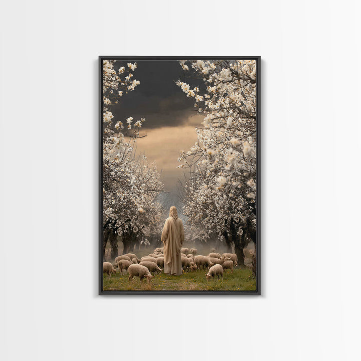Blooming Shepherd Path – Framed Canvas Print – Jesus Painting – Christian Art Canvas – Christian Wall Art – Christian Christmas Art