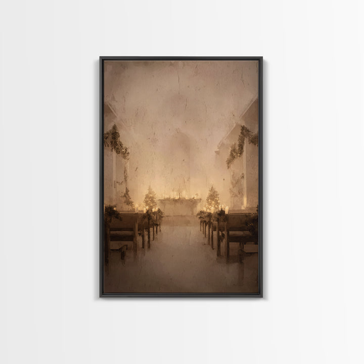 Midnight Sanctuary – Framed Canvas Print – Christian Wall Art – Christian Art Canvas – Christmas Art – Vintage Christian Art – Christian Ch