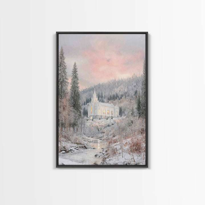 Winter Chapel Light – Framed Canvas Print – Christian Wall Art – Christian Art Canvas – Christmas Art – Christian Christmas Art