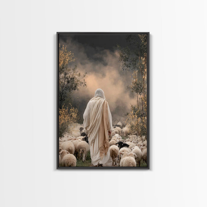 Guiding Shepherd Path – Framed Canvas Print – Jesus Painting – Christian Wall Art – Christian Art Canvas – Pastoral Scenery