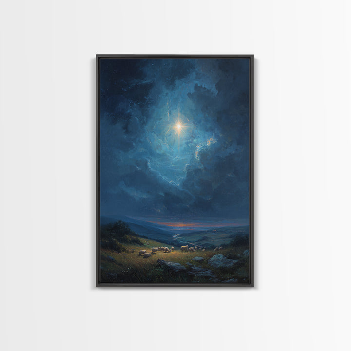 Heavenly Star Rise, Framed Canvas Print, Christian Wall Art, Christmas Art, Christian Art Canvas, Christian Christmas Decor