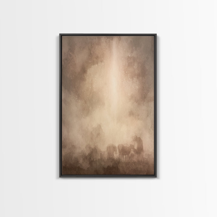 Silent Night Haze – Framed Canvas Print – Christian Art Canvas – Christian Wall Art – Moody Christian Art – Subtle Christian Art