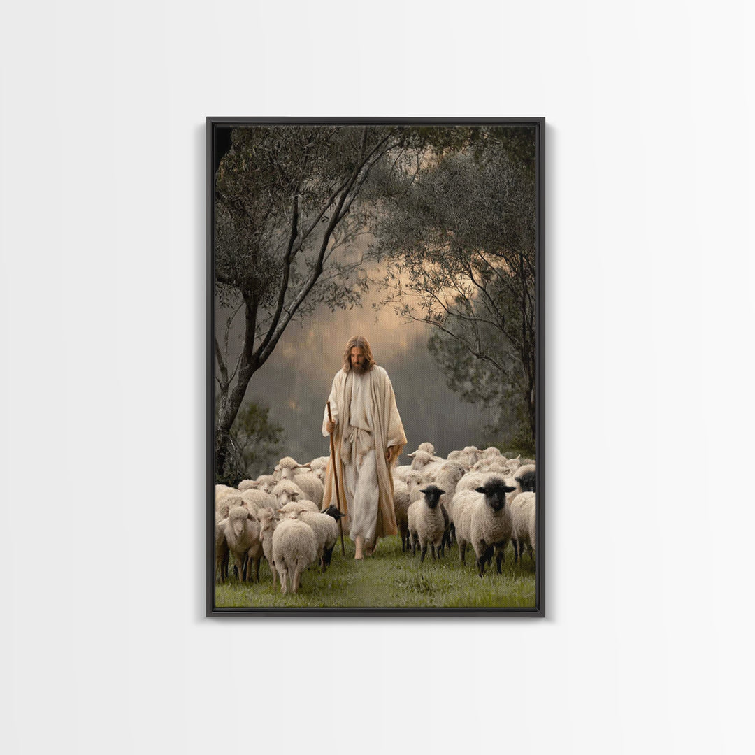 Pastoral Grace – Framed Canvas Print – Jesus Art Print – Christian Wall Art – Christian Art Canvas – Large Jesus Painting – Christian Decor