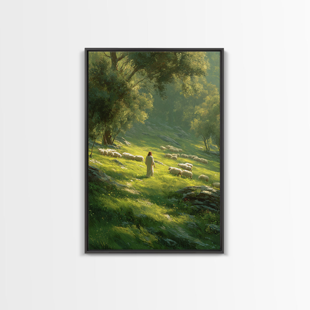 Gentle Shepherd’s Path – Framed Canvas Print – Christian Wall Art – Jesus Painting – Christian Art Canvas – Large Christian Painting – Chri