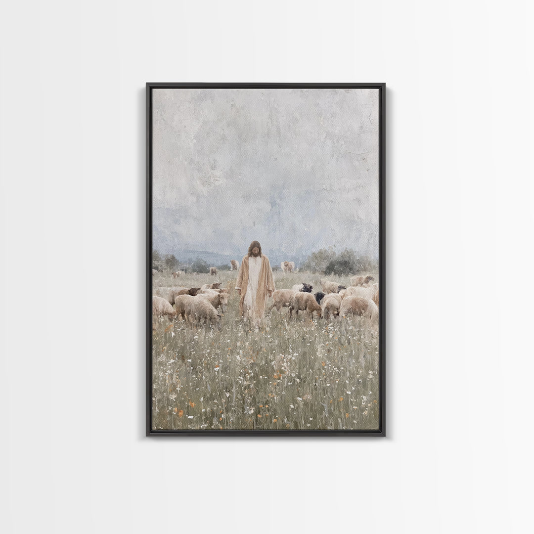 Meadow Of Peace – Framed Canvas Print – Jesus Painting – Christian Art Canvas – Christian Wall Art – Christian Decoration – Subtle Christia