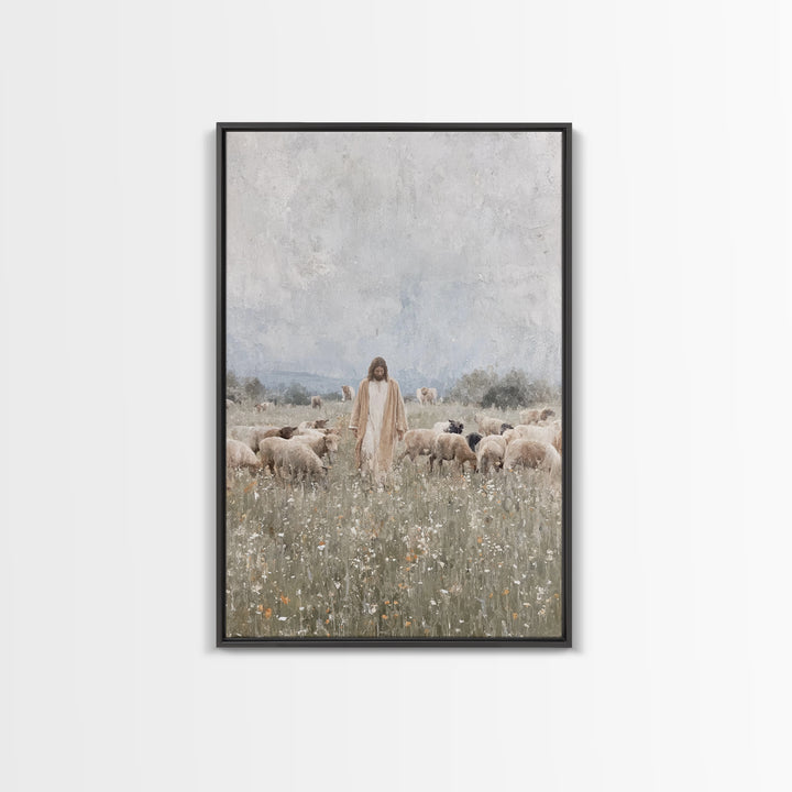 Meadow Of Peace – Framed Canvas Print – Jesus Painting – Christian Art Canvas – Christian Wall Art – Christian Decoration – Subtle Christia