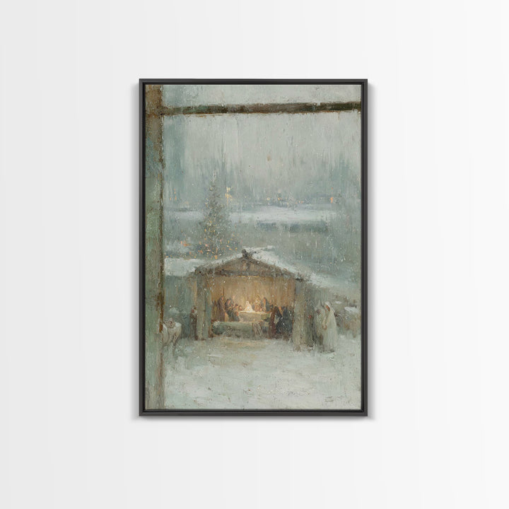 Holy Night Window – Framed Canvas Print – Christian Christmas Art – Christmas Wall Art – Framed Christmas Art – Christmas Art Prints – Chri
