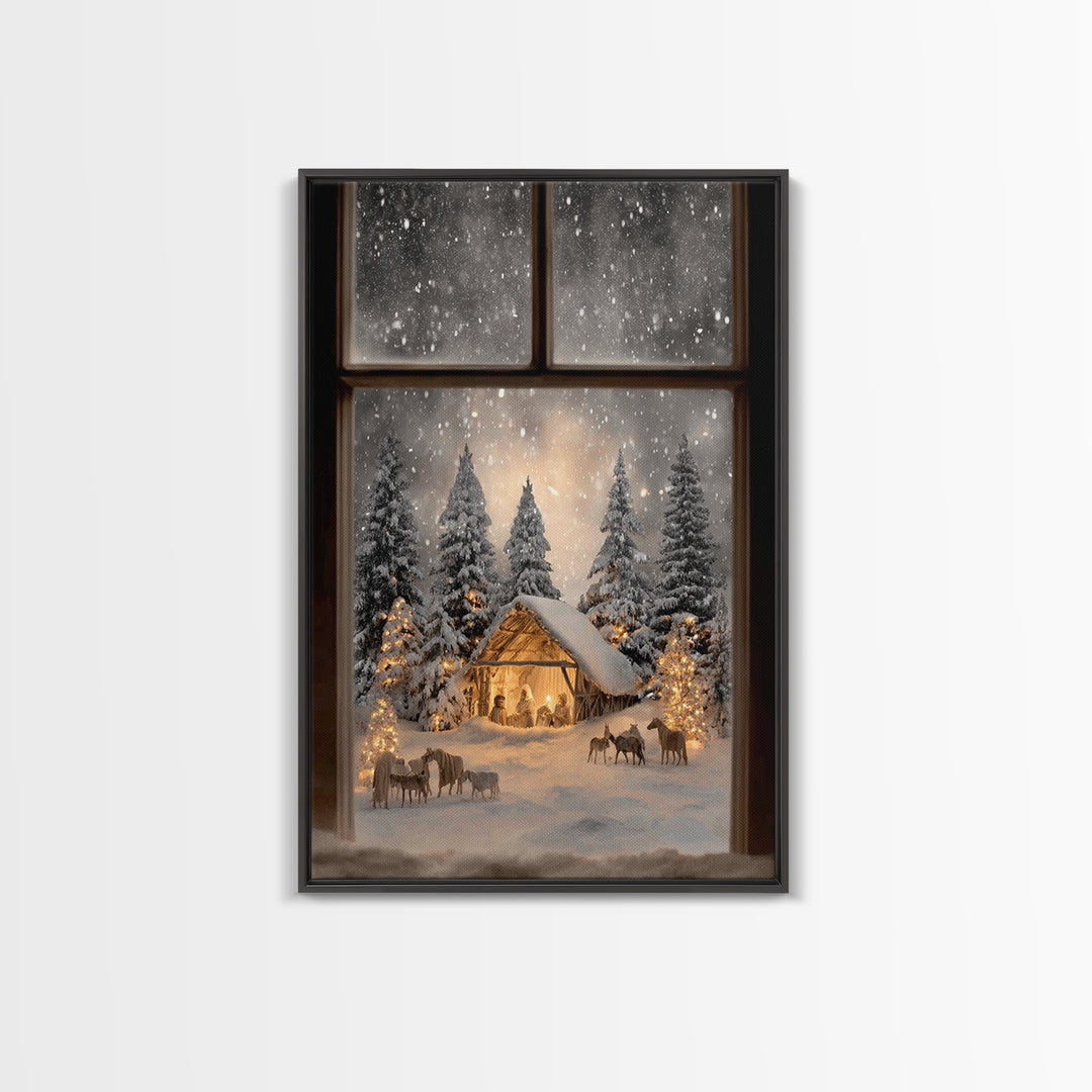 Silent Snow Manger – Framed Canvas Print – Christmas Canvas Wall Art – Christian Christmas Decor – Framed Christmas Art – Christmas Art Pri