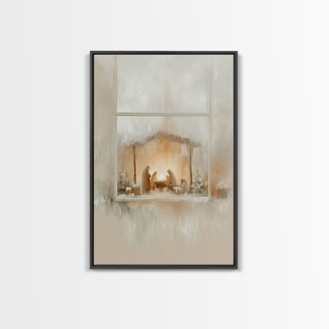 Nativity Glow – Framed Canvas Print – Christian Wall Art – Christian Art Canvas – Jesus Christmas Art – Modern Christian Art