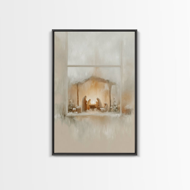 Nativity Glow – Framed Canvas Print – Christian Wall Art – Christian Art Canvas – Jesus Christmas Art – Modern Christian Art