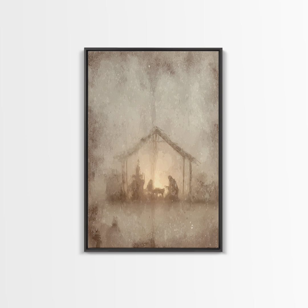 Silent Manger – Framed Canvas Print – Christian Wall Art – Christmas Art Prints – Christian Art Canvas – Moody Christmas Art