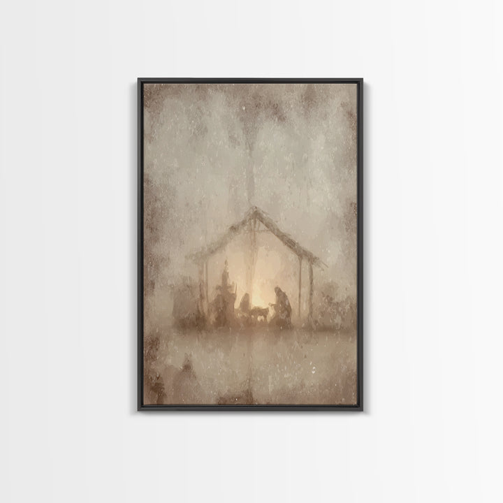 Silent Manger – Framed Canvas Print – Christian Wall Art – Christmas Art Prints – Christian Art Canvas – Moody Christmas Art