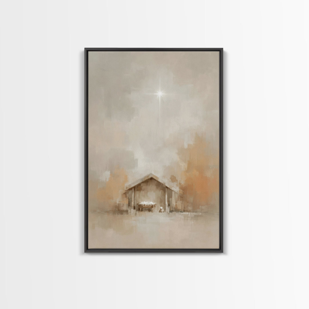 Manger Light – Framed Canvas Print – Christian Wall Art – Christian Christmas Art – Jesus Painting – Christmas Art Prints