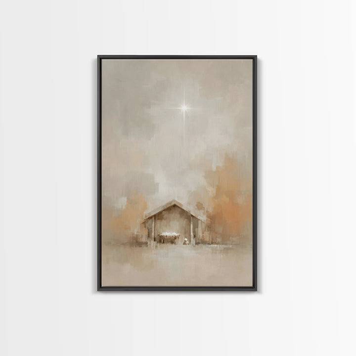 Manger Light – Framed Canvas Print – Christian Wall Art – Christian Christmas Art – Jesus Painting – Christmas Art Prints