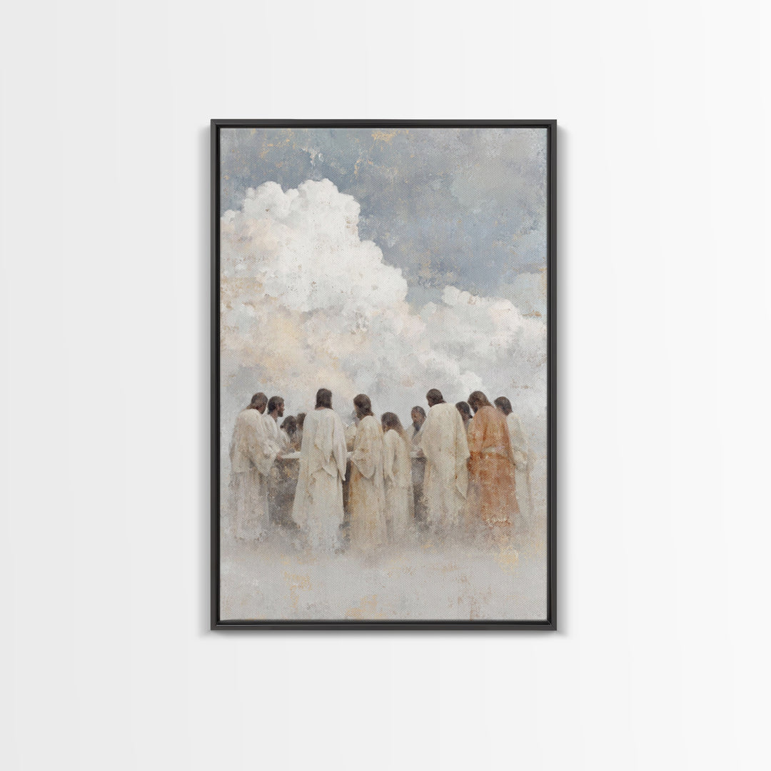 Sacred Gathering – Framed Canvas Print – Jesus Painting – Christian Art Canvas – Christian Wall Art – Modern Christian Art – Christmas Art