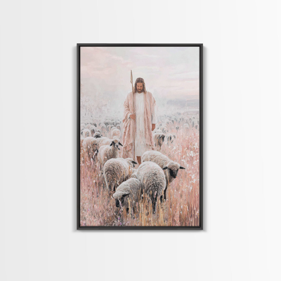 Gentle Shepherd | Framed Canvas Print | Christian Wall Art | Jesus Painting | Christian Art Canvas | Subtle Christian Art | Christian Gift