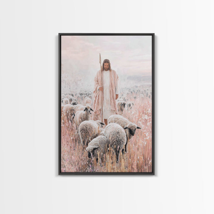 Gentle Shepherd | Framed Canvas Print | Christian Wall Art | Jesus Painting | Christian Art Canvas | Subtle Christian Art | Christian Gift