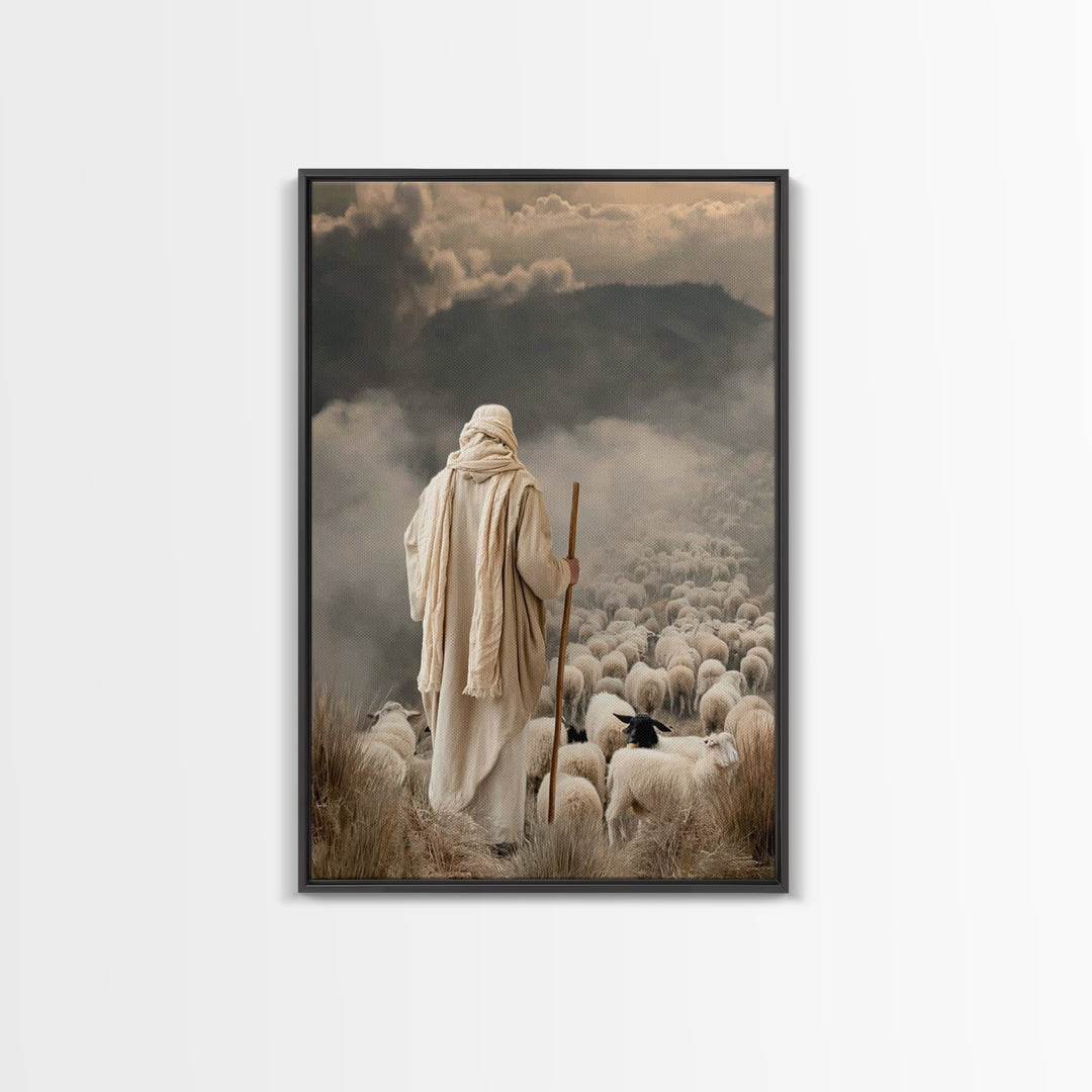 Shepherd’s Watch | Framed Canvas Print | Christian Art Canvas | Christian Wall Art | Jesus Painting | Moody Christian Art | Christian Decor