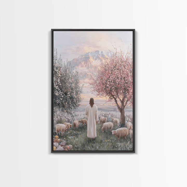 Soft Meadow Light | Framed Canvas Print | Christian Wall Art | Christian Art Canvas | Jesus Painting | Christian Gift