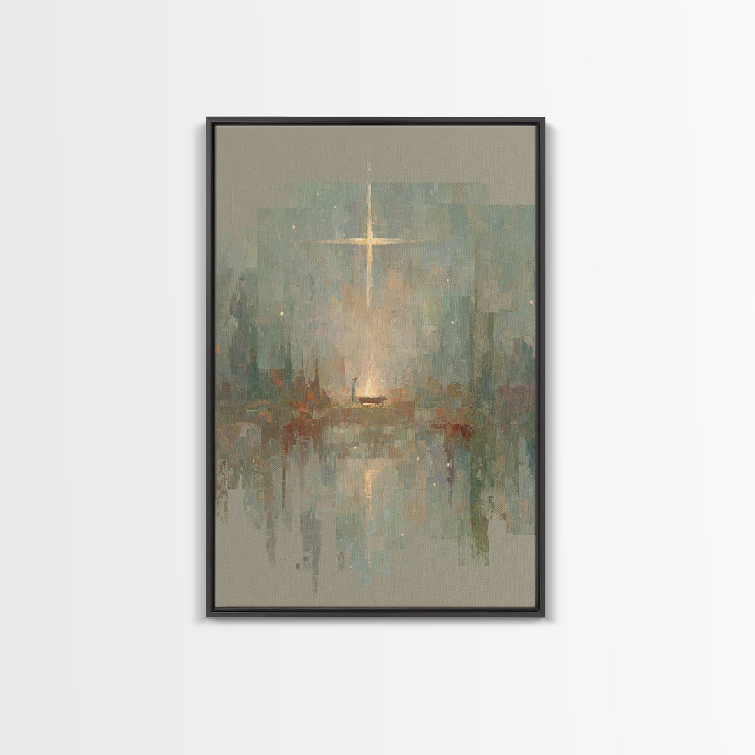 Blessed Manger Light – Framed Canvas Print – Jesus Painting – Christian Art – Christian Wall Art – Christian Art Canvas – Christian Christm